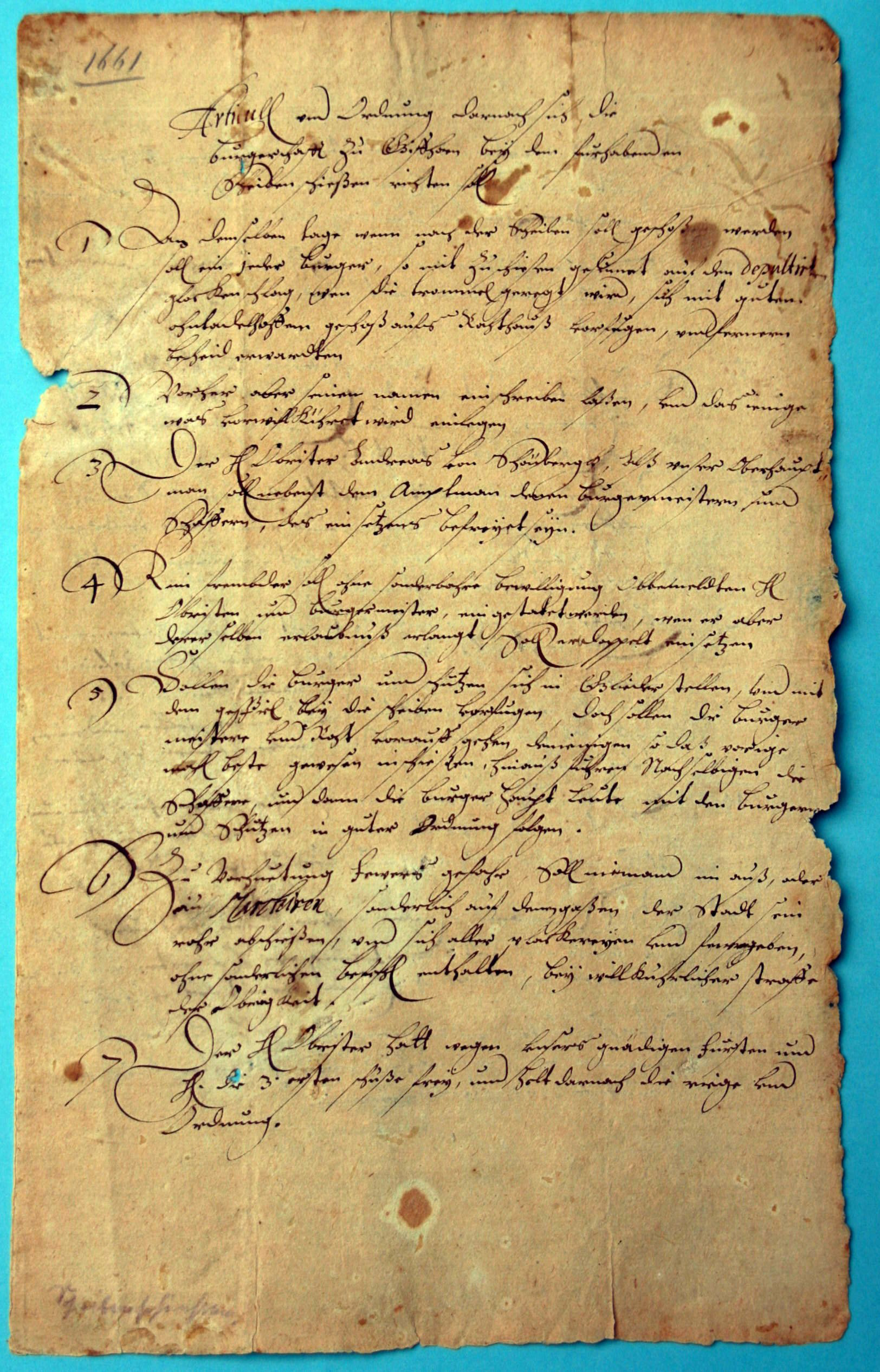 (c) Stadtarchiv, Schützenordnung Bl.1 1661